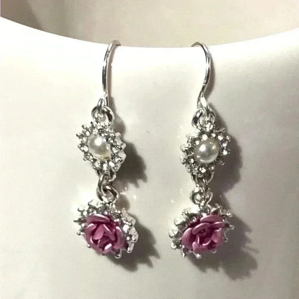 Avon Rose Pink Silver earrings - Picture 2 of 5